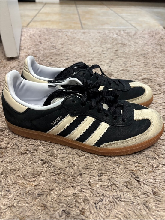 adidas Shoes - adidas women’s Samba Black and Cream Leather Sneakers with Gum Sole